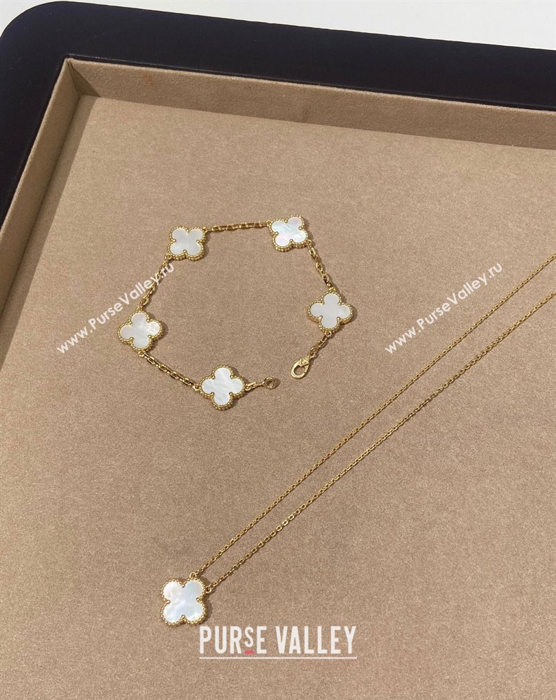 Van Cleef Arpels Alhambra Bracelet, 5 Motifs and Pendant Necklace White/Gold 2025 0509 (YF-250509127)
