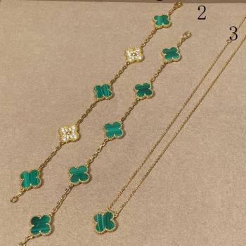 Van Cleef Arpels Alhambra Bracelet, 5 Motifs and Pendant Necklace Green/Gold 2025 0509 (YF-250509128)