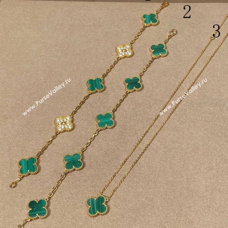 Van Cleef Arpels Alhambra Bracelet, 5 Motifs and Pendant Necklace Green/Gold 2025 0509 (YF-250509128)