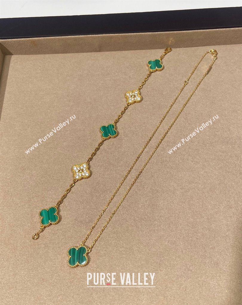 Van Cleef Arpels Alhambra Bracelet, 5 Motifs and Pendant Necklace Green/Gold 2025 0509 (YF-250509128)