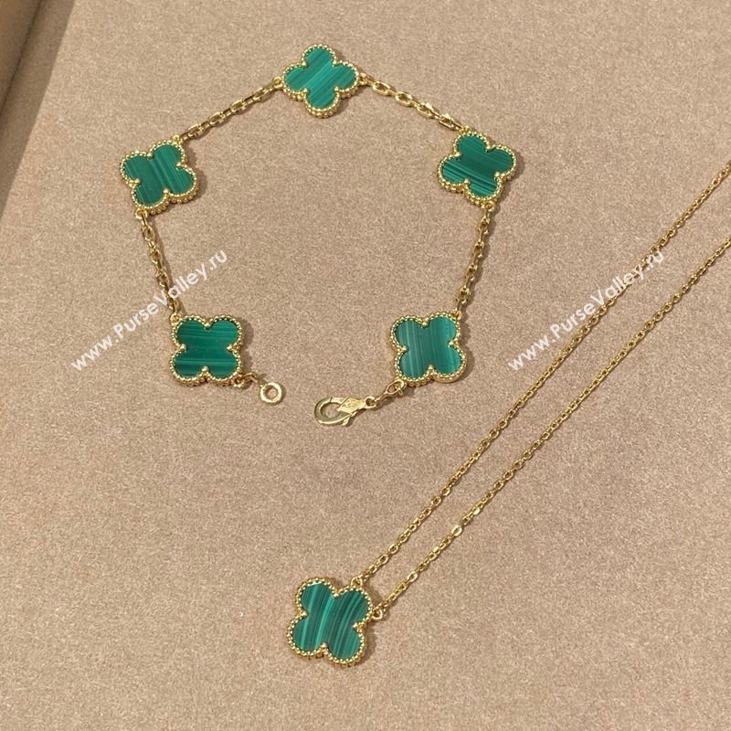 Van Cleef Arpels Alhambra Bracelet, 5 Motifs and Pendant Necklace Green/Gold 2025 0509 (YF-250509128)