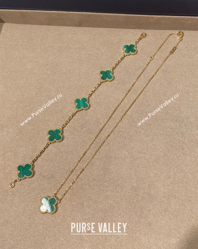 Van Cleef Arpels Alhambra Bracelet, 5 Motifs and Pendant Necklace Green/Gold 2025 0509 (YF-250509128)