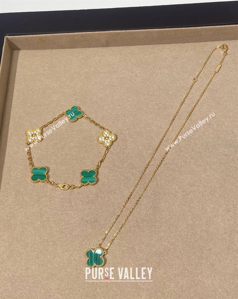 Van Cleef Arpels Alhambra Bracelet, 5 Motifs and Pendant Necklace Green/Gold 2025 0509 (YF-250509128)
