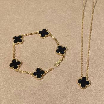 Van Cleef Arpels Alhambra Bracelet, 5 Motifs and Pendant Necklace Black/Gold 2025 0509 (YF-250509129)