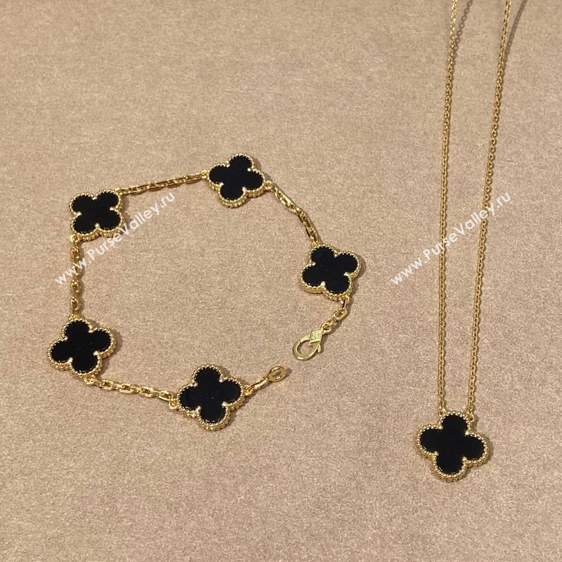 Van Cleef Arpels Alhambra Bracelet, 5 Motifs and Pendant Necklace Black/Gold 2025 0509 (YF-250509129)