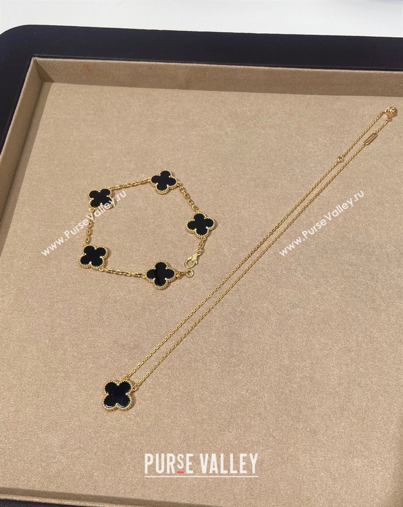 Van Cleef Arpels Alhambra Bracelet, 5 Motifs and Pendant Necklace Black/Gold 2025 0509 (YF-250509129)