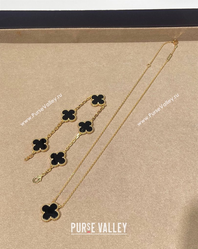 Van Cleef Arpels Alhambra Bracelet, 5 Motifs and Pendant Necklace Black/Gold 2025 0509 (YF-250509129)