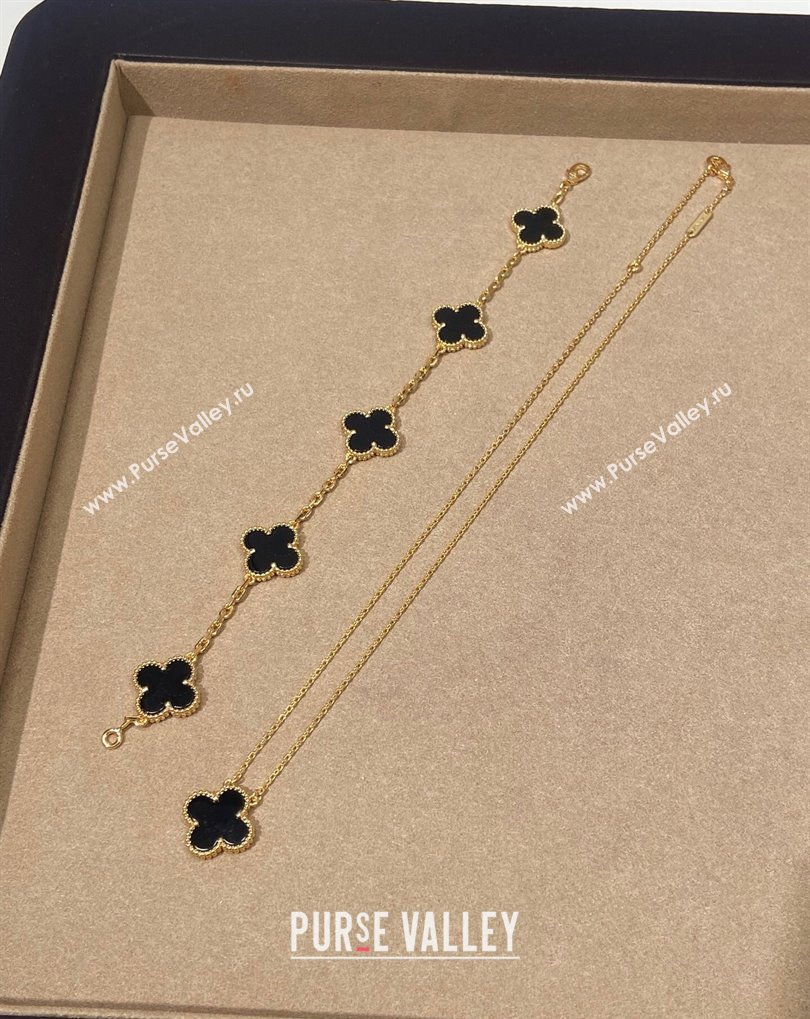 Van Cleef Arpels Alhambra Bracelet, 5 Motifs and Pendant Necklace Black/Gold 2025 0509 (YF-250509129)