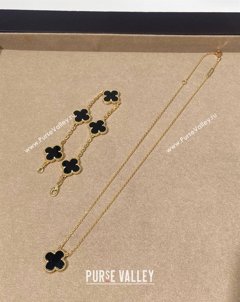 Van Cleef Arpels Alhambra Bracelet, 5 Motifs and Pendant Necklace Black/Gold 2025 0509 (YF-250509129)