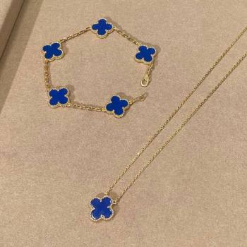 Van Cleef Arpels Alhambra Bracelet, 5 Motifs and Pendant Necklace Blue/Gold 2025 0509 (YF-250509130)