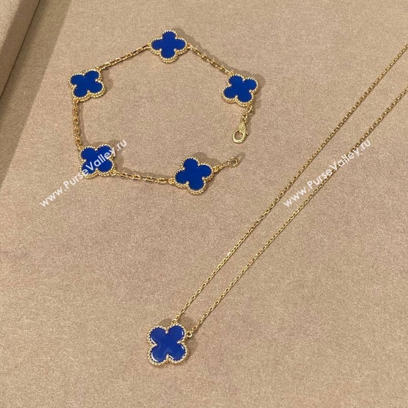 Van Cleef Arpels Alhambra Bracelet, 5 Motifs and Pendant Necklace Blue/Gold 2025 0509 (YF-250509130)