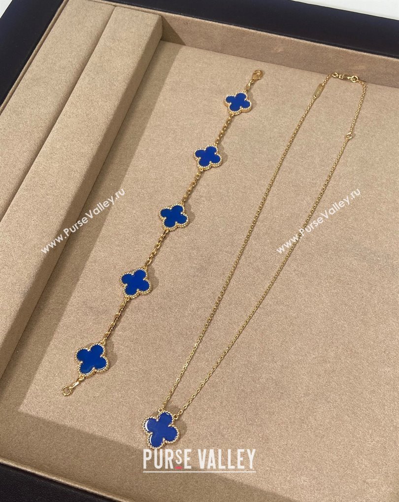 Van Cleef Arpels Alhambra Bracelet, 5 Motifs and Pendant Necklace Blue/Gold 2025 0509 (YF-250509130)