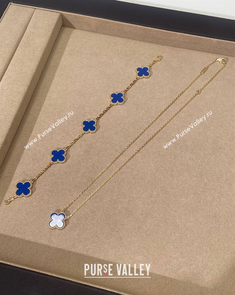 Van Cleef Arpels Alhambra Bracelet, 5 Motifs and Pendant Necklace Blue/Gold 2025 0509 (YF-250509130)