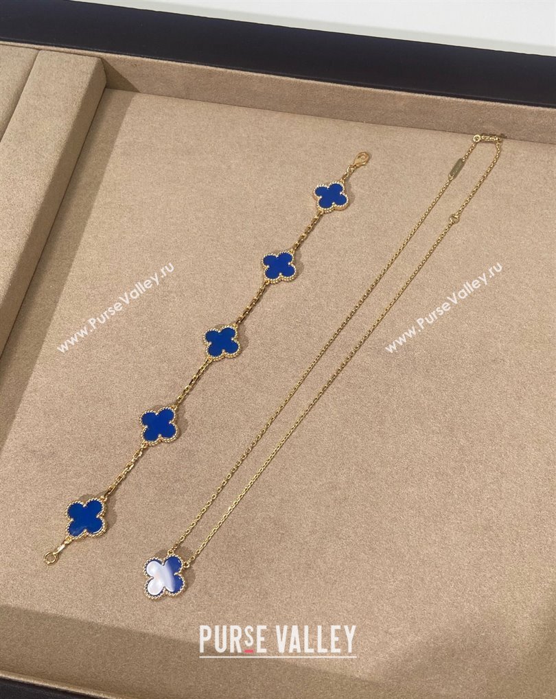 Van Cleef Arpels Alhambra Bracelet, 5 Motifs and Pendant Necklace Blue/Gold 2025 0509 (YF-250509130)