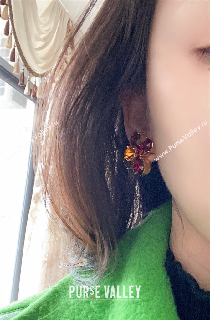 Saint Laurent Strass Bloom Earrings Red 2025 0509 (YF-250509105)