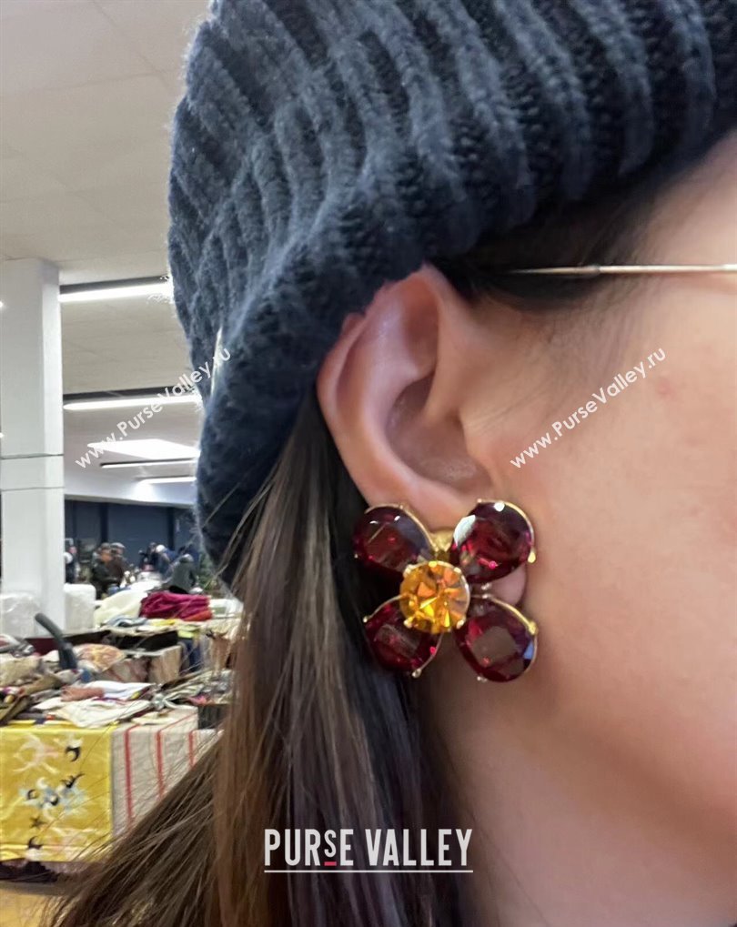 Saint Laurent Strass Bloom Earrings Red 2025 0509 (YF-250509105)