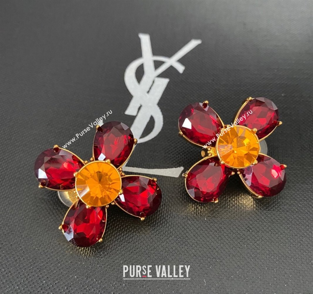 Saint Laurent Strass Bloom Earrings Red 2025 0509 (YF-250509105)