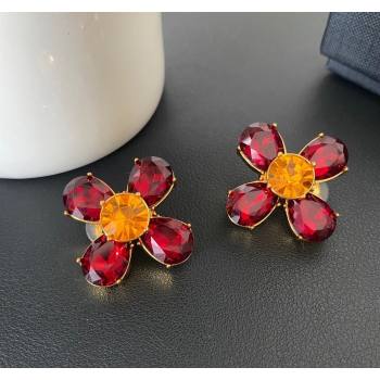Saint Laurent Strass Bloom Earrings Red 2025 0509 (YF-250509105)