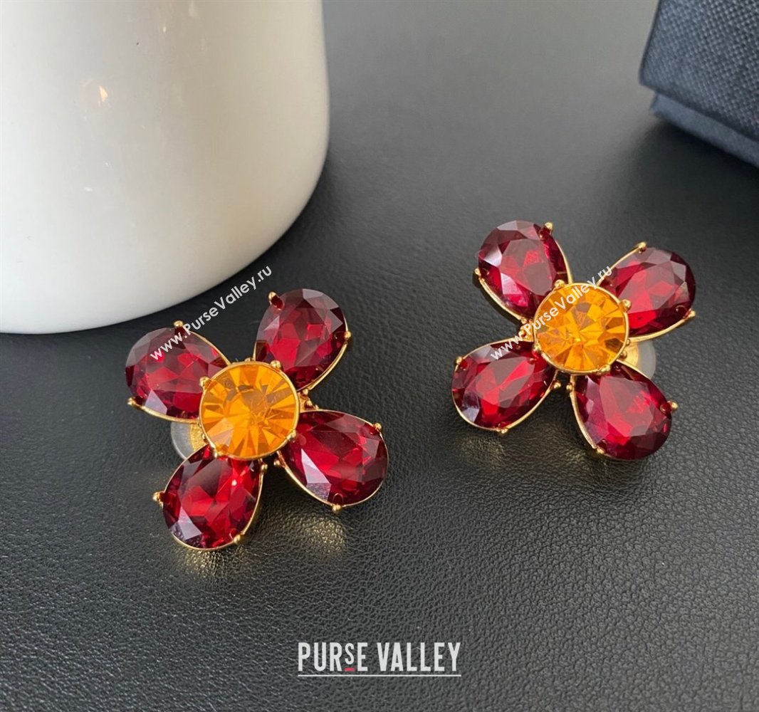 Saint Laurent Strass Bloom Earrings Red 2025 0509 (YF-250509105)
