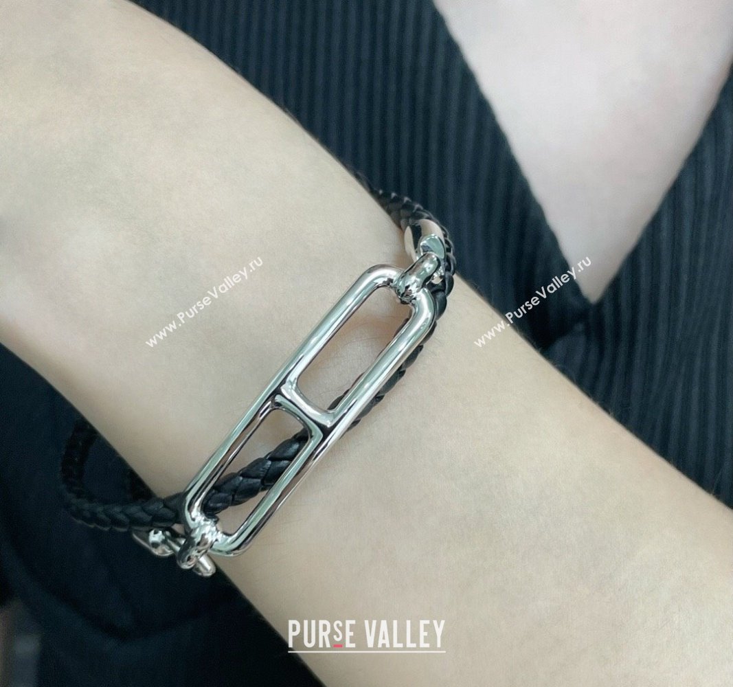 Hermes Roulis Double Tour Calfskin bracelet Black/Yellow Gold 2025 0510 (YF-25051004)