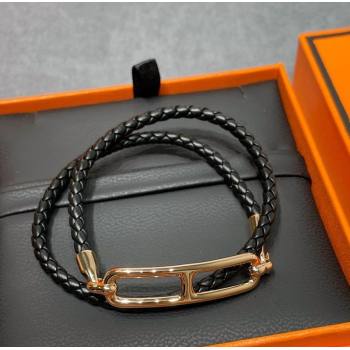 Hermes Roulis Double Tour Calfskin bracelet Black/Rose Gold 2025 0510 (YF-25051003)