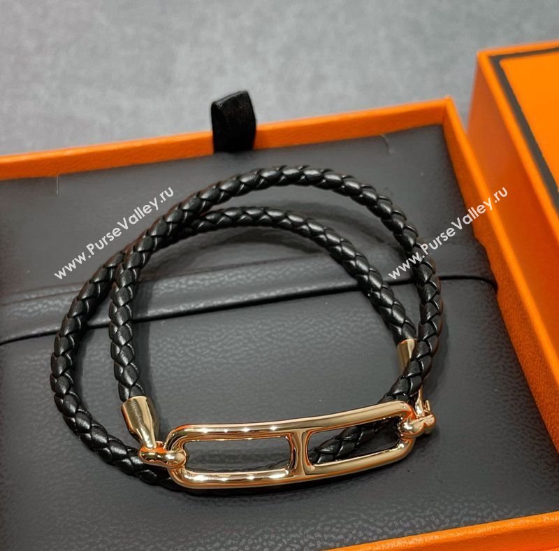 Hermes Roulis Double Tour Calfskin bracelet Black/Rose Gold 2025 0510 (YF-25051003)