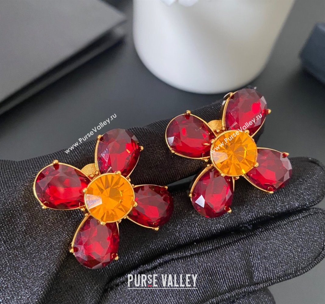 Saint Laurent Strass Bloom Earrings Red 2025 0509 (YF-250509105)