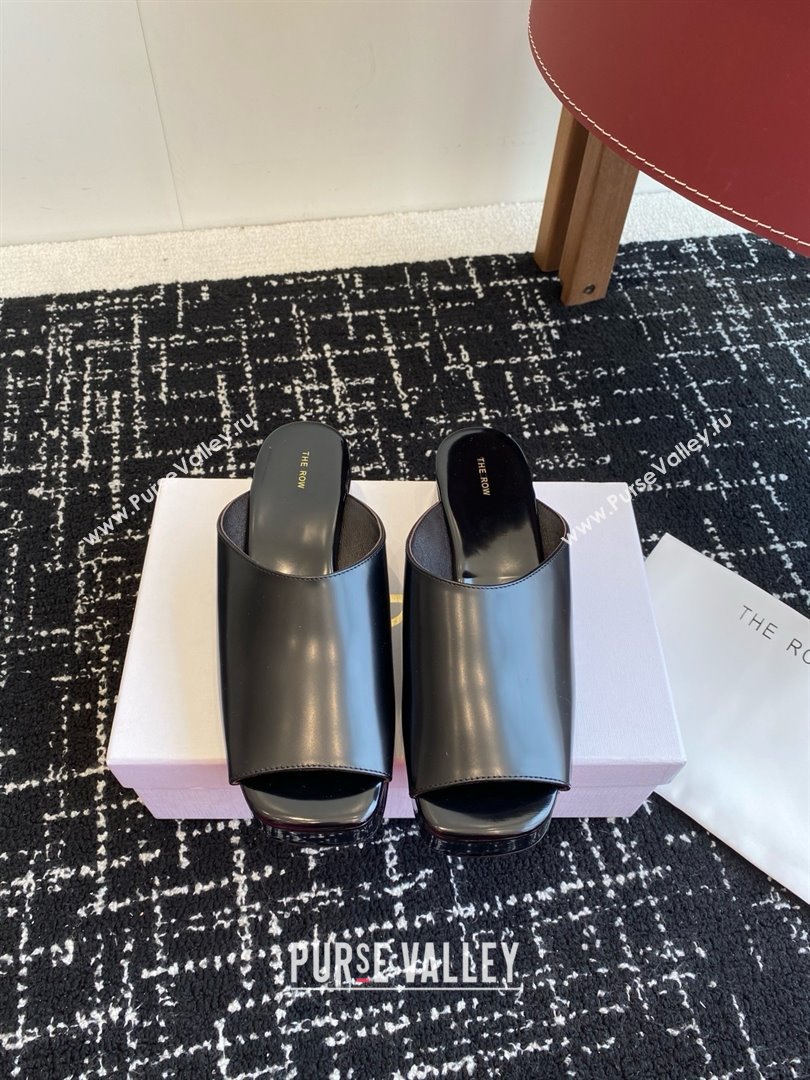 The Row Emi Flatform Sandal in Polished Calfskin 5.5cm Heel Black 2025 (KL-25051529)