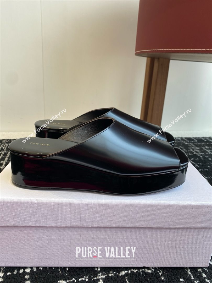 The Row Emi Flatform Sandal in Polished Calfskin 5.5cm Heel Black 2025 (KL-25051529)