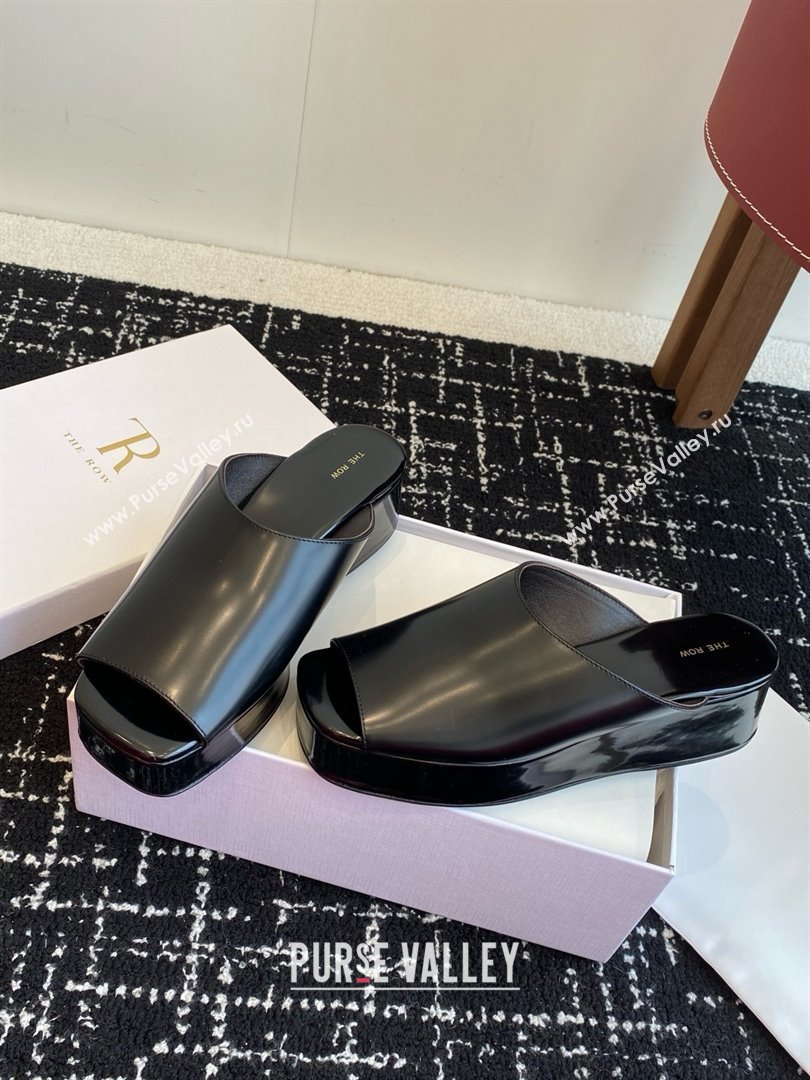 The Row Emi Flatform Sandal in Polished Calfskin 5.5cm Heel Black 2025 (KL-25051529)