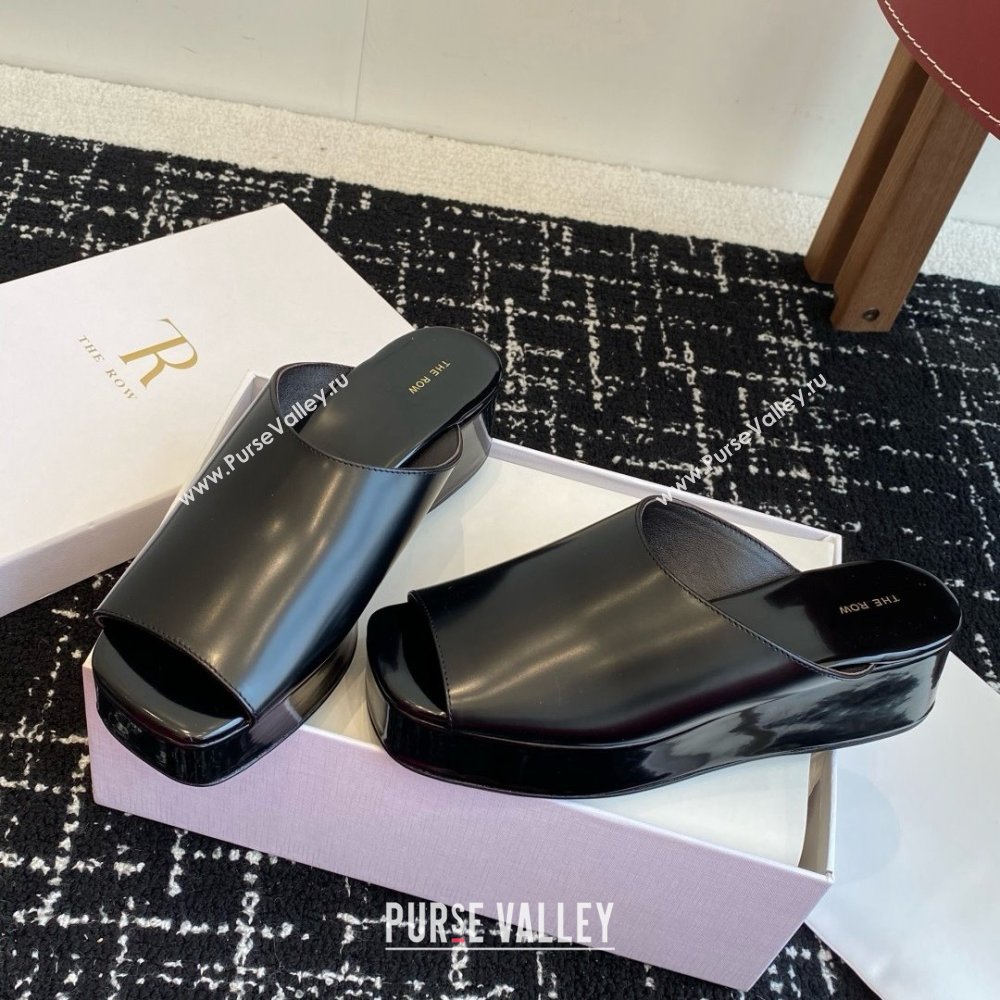 The Row Emi Flatform Sandal in Polished Calfskin 5.5cm Heel Black 2025 (KL-25051529)