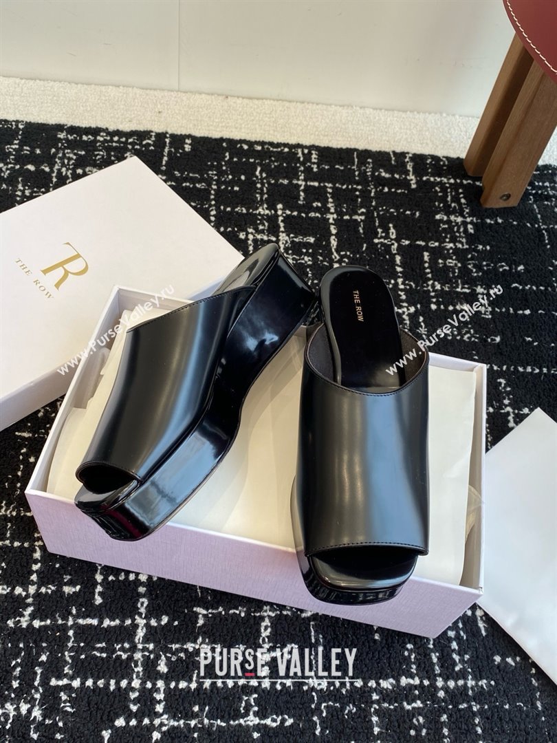 The Row Emi Flatform Sandal in Polished Calfskin 5.5cm Heel Black 2025 (KL-25051529)