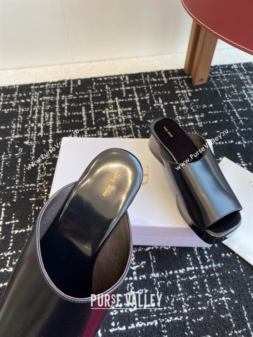 The Row Emi Flatform Sandal in Polished Calfskin 5.5cm Heel Black 2025 (KL-25051529)
