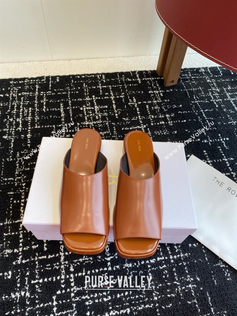 The Row Emi Mule in Polished Calfskin Brown 2025 (KL-25051526)