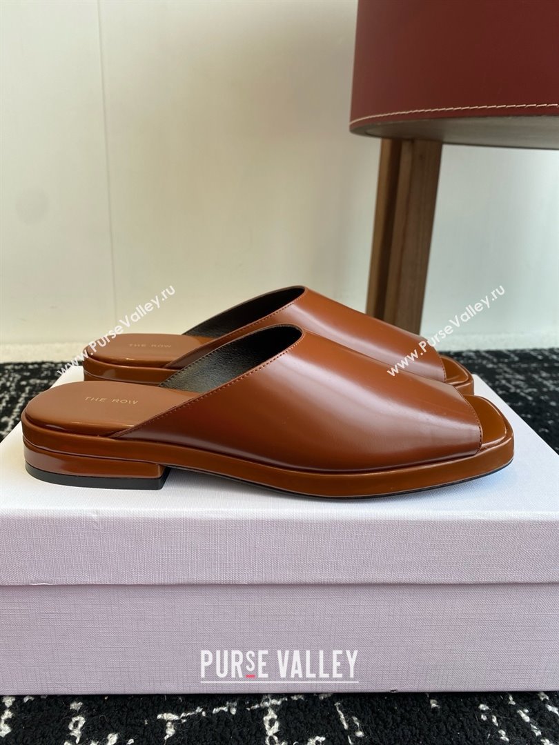 The Row Emi Mule in Polished Calfskin Brown 2025 (KL-25051526)