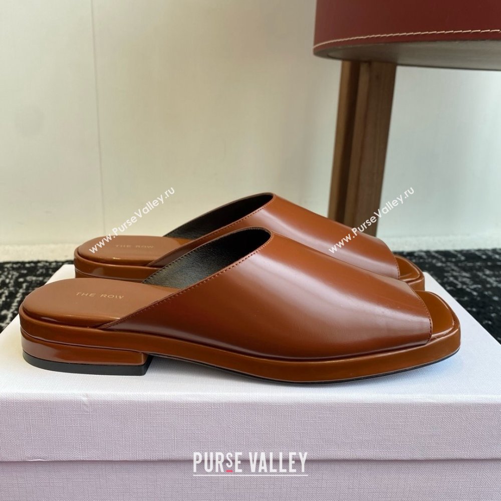 The Row Emi Mule in Polished Calfskin Brown 2025 (KL-25051526)