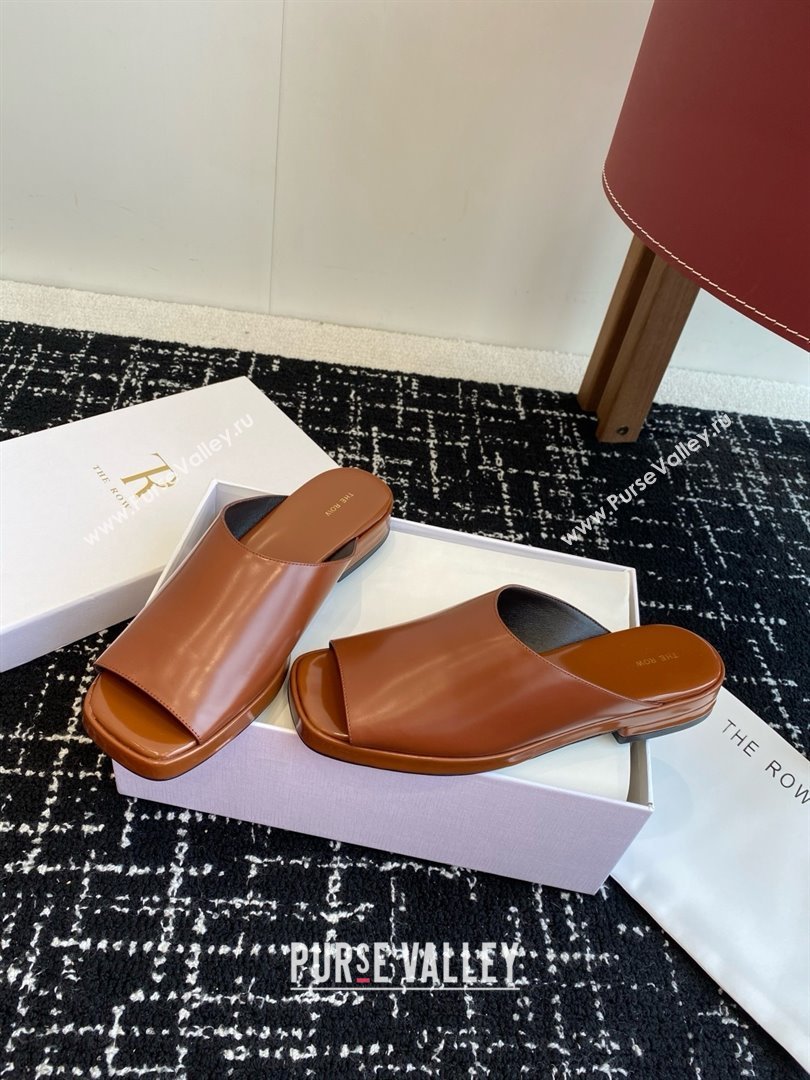 The Row Emi Mule in Polished Calfskin Brown 2025 (KL-25051526)