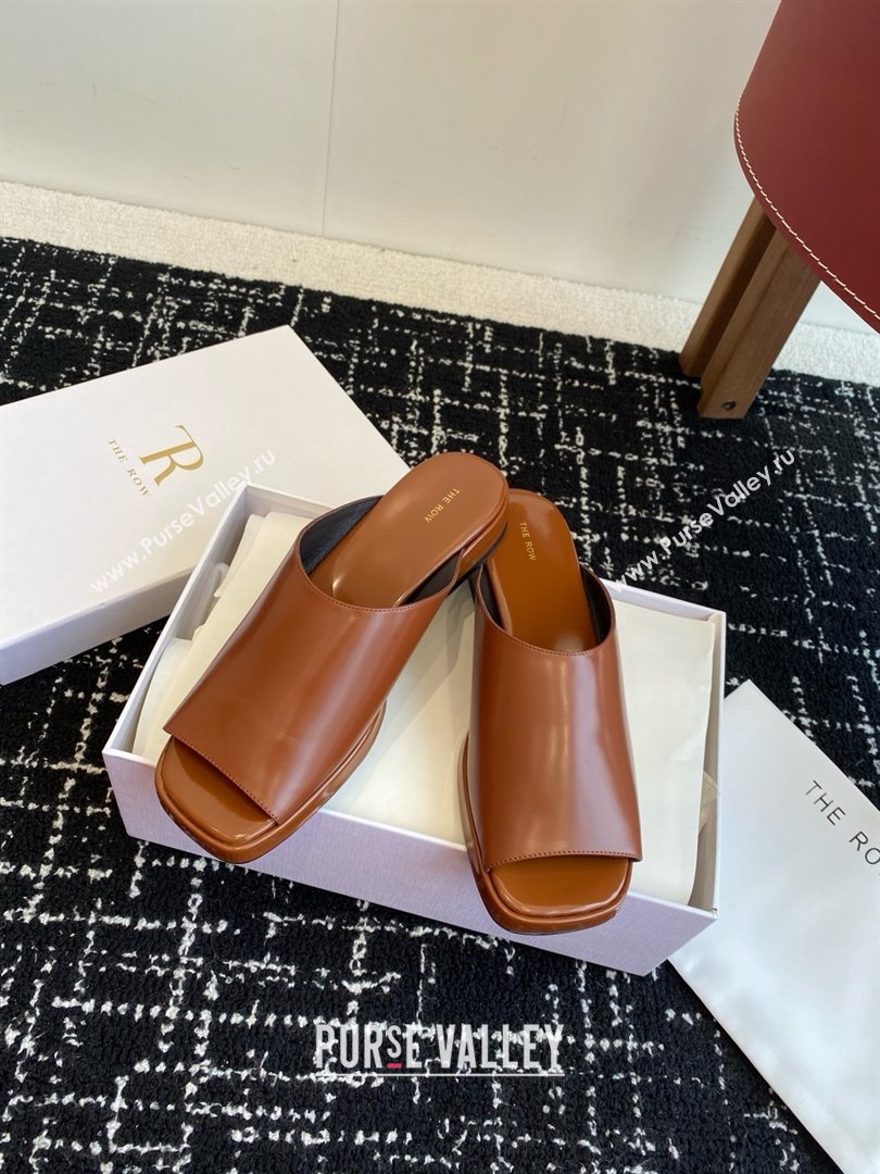 The Row Emi Mule in Polished Calfskin Brown 2025 (KL-25051526)