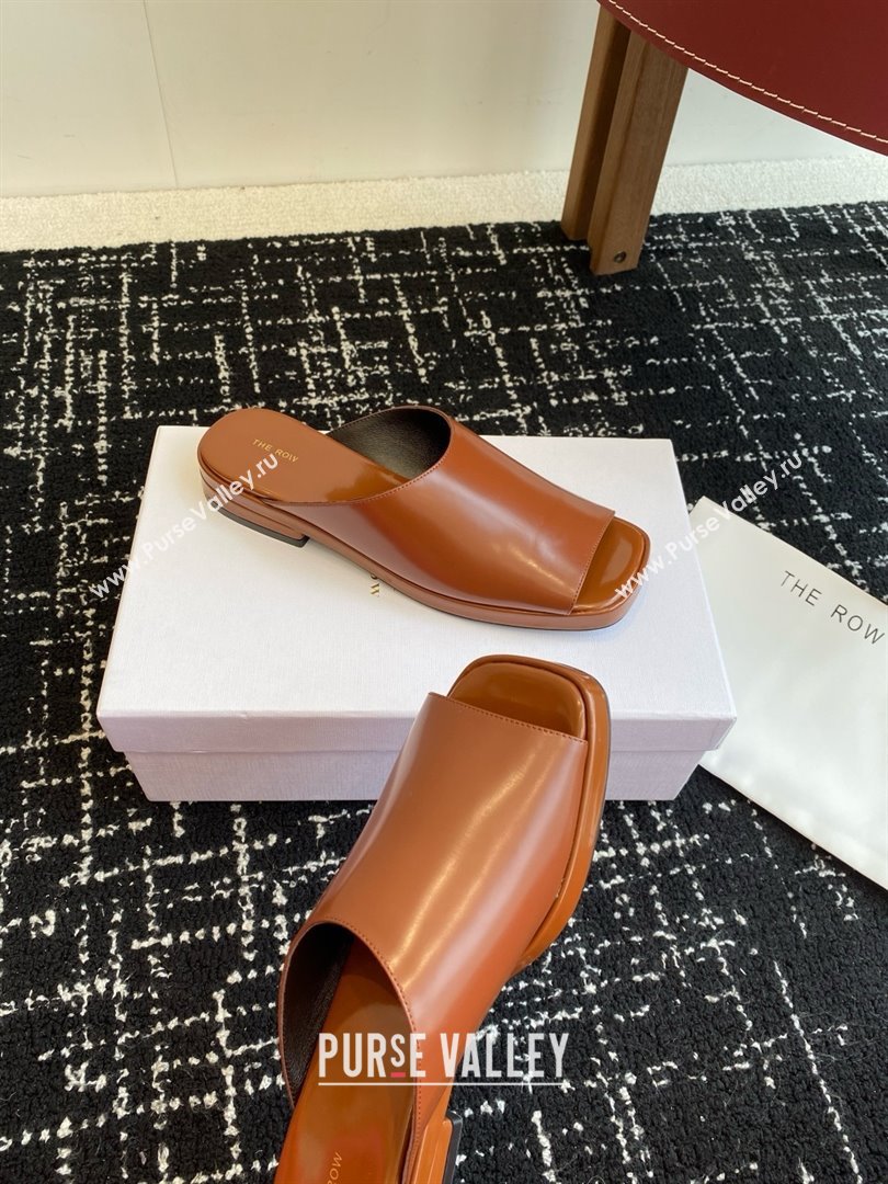 The Row Emi Mule in Polished Calfskin Brown 2025 (KL-25051526)