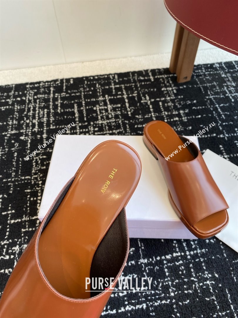 The Row Emi Mule in Polished Calfskin Brown 2025 (KL-25051526)