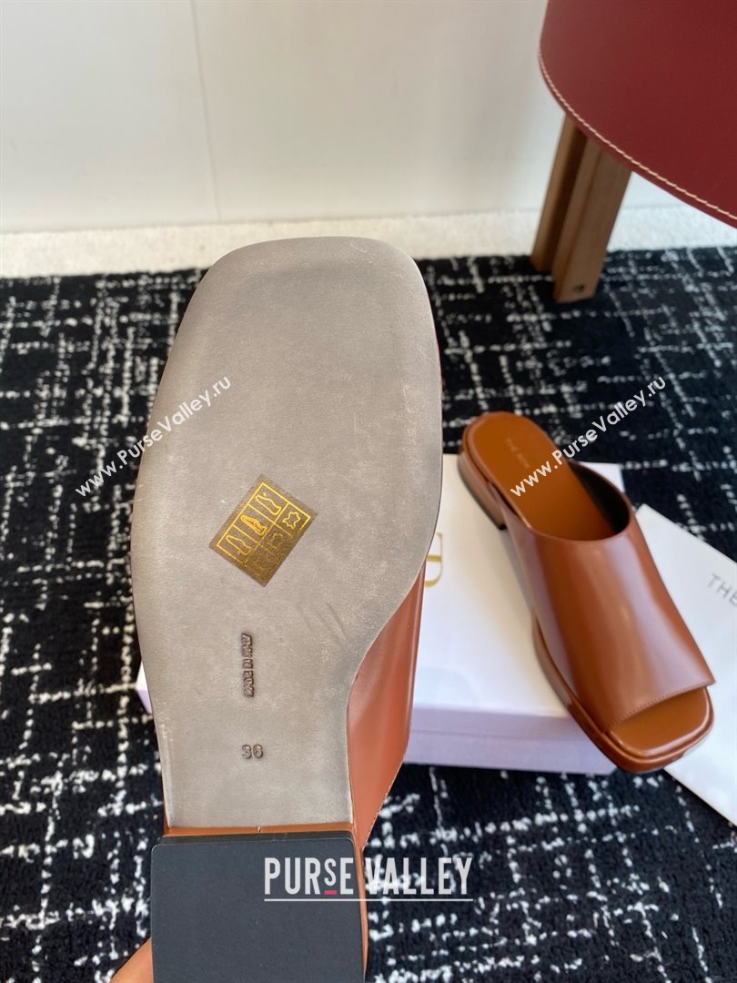 The Row Emi Mule in Polished Calfskin Brown 2025 (KL-25051526)