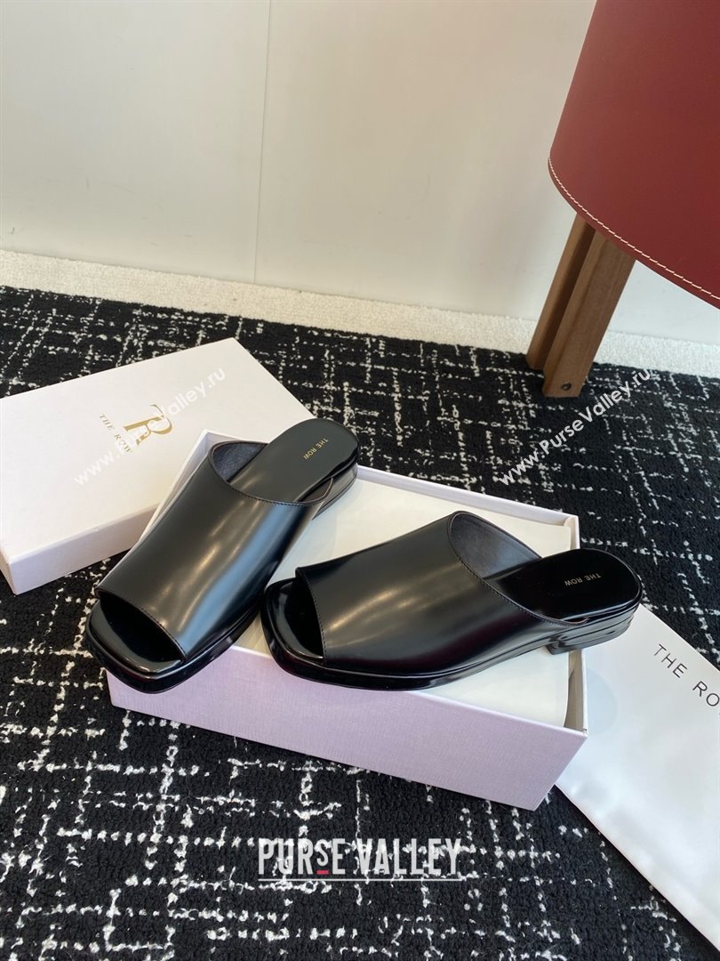 The Row Emi Mule in Polished Calfskin Black 2025 (KL-25051525)