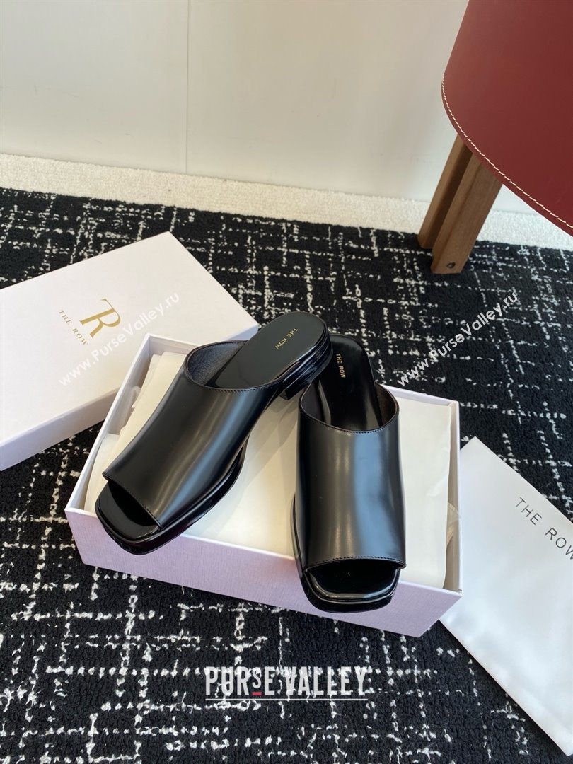The Row Emi Mule in Polished Calfskin Black 2025 (KL-25051525)