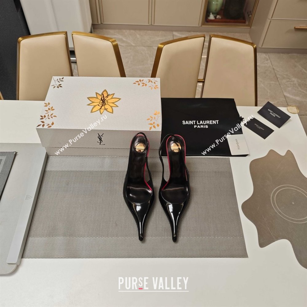 Saint Laurent Slingback Pumps in Patent Leather 9cm Heel Black 2025 (MD-25052207)