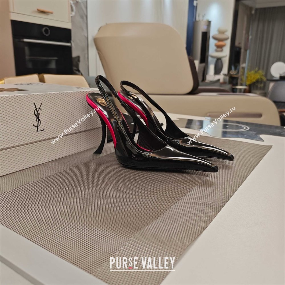 Saint Laurent Slingback Pumps in Patent Leather 9cm Heel Black 2025 (MD-25052207)