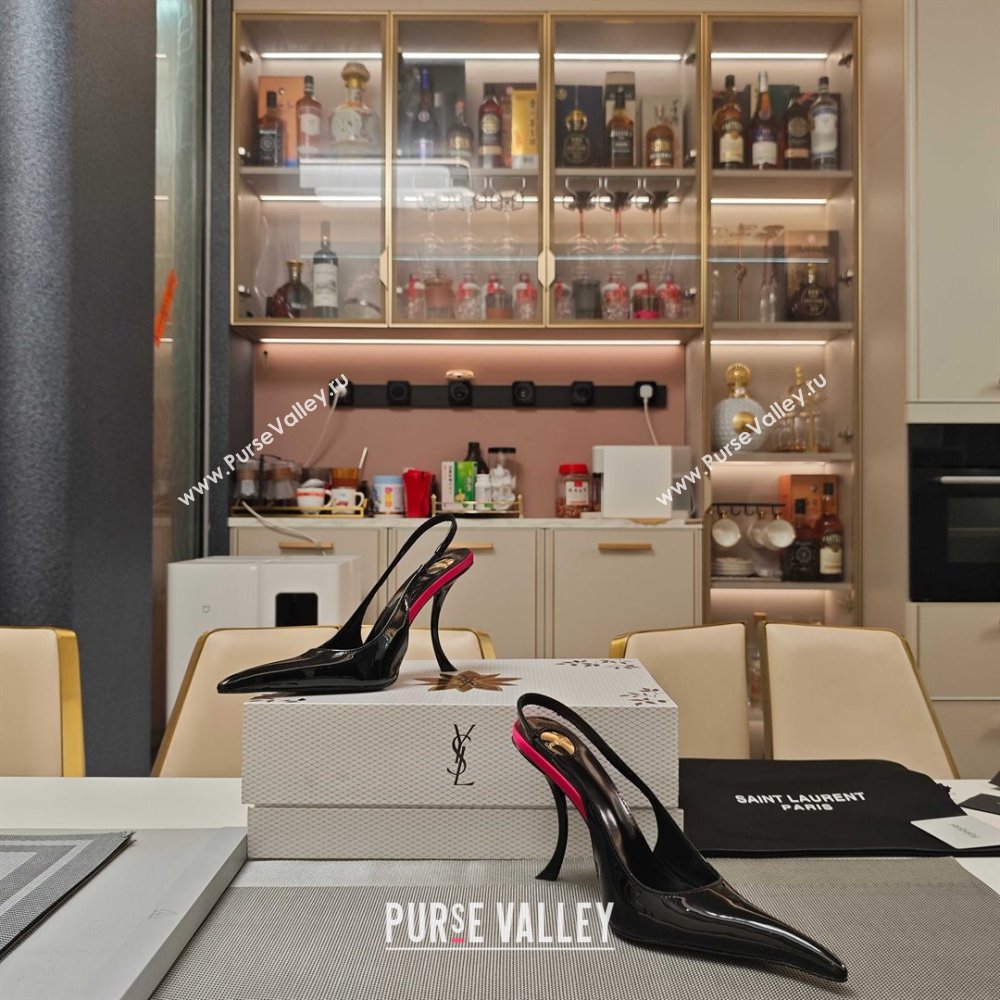 Saint Laurent Slingback Pumps in Patent Leather 9cm Heel Black 2025 (MD-25052207)