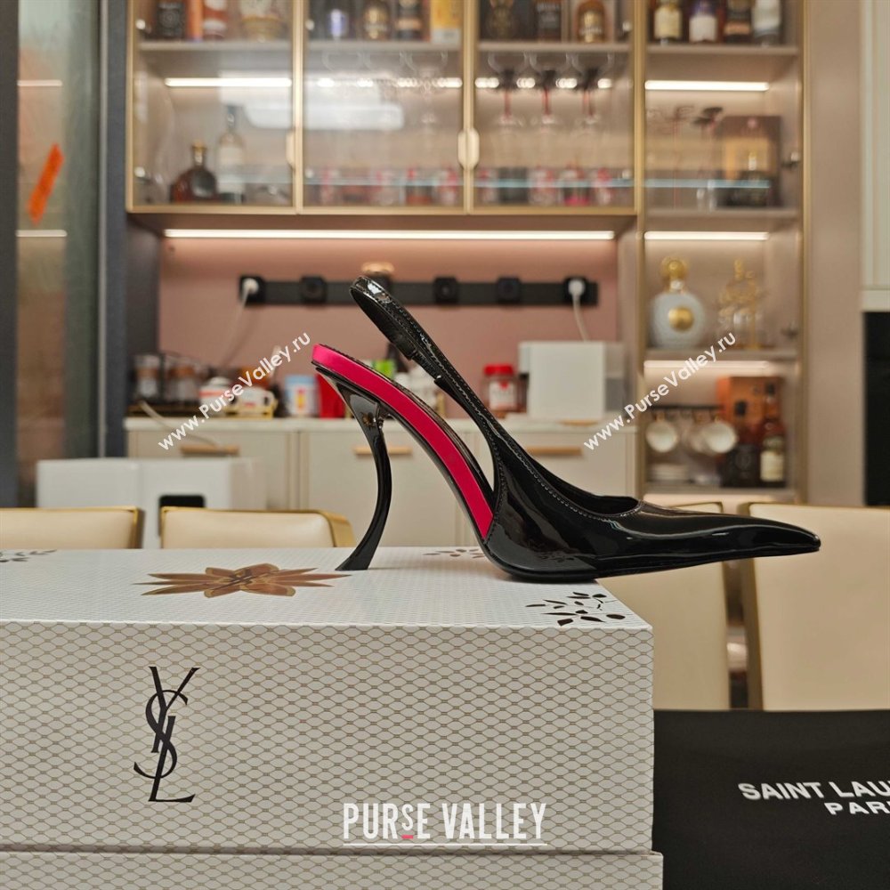 Saint Laurent Slingback Pumps in Patent Leather 9cm Heel Black 2025 (MD-25052207)