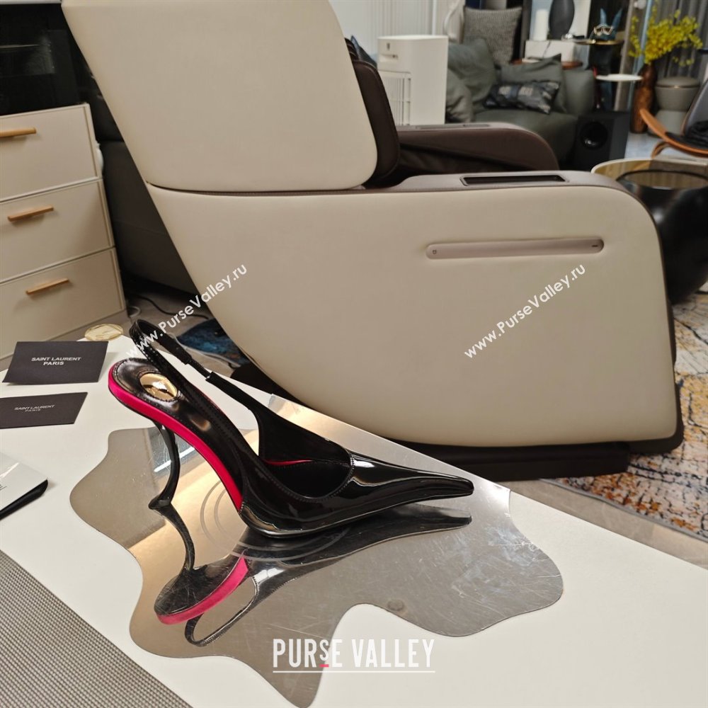 Saint Laurent Slingback Pumps in Patent Leather 9cm Heel Black 2025 (MD-25052207)