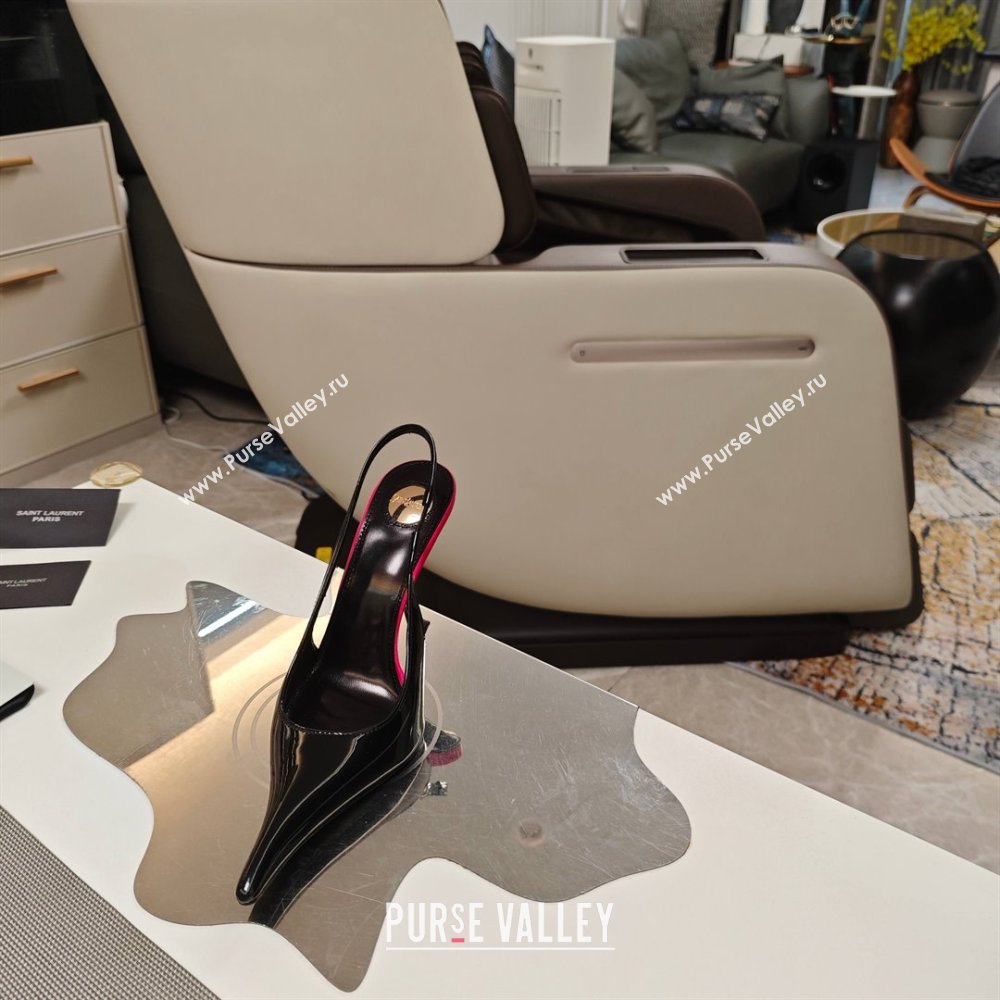 Saint Laurent Slingback Pumps in Patent Leather 9cm Heel Black 2025 (MD-25052207)