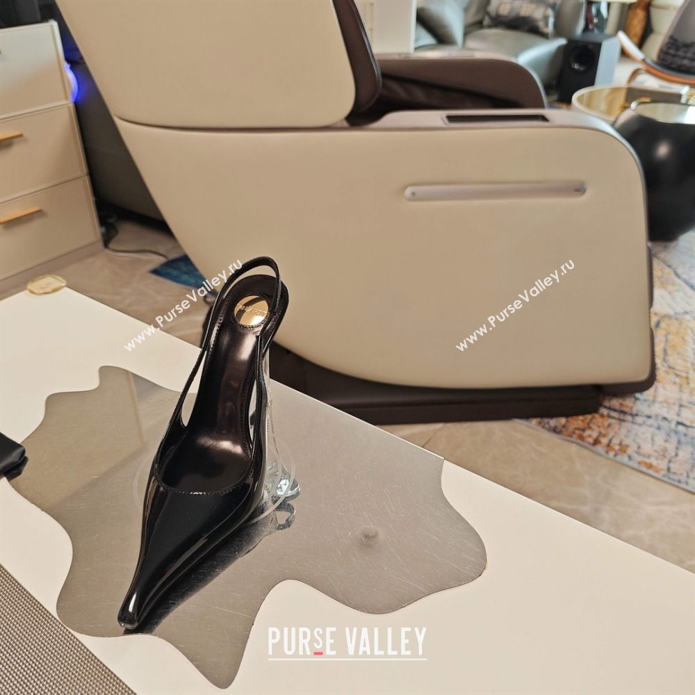Saint Laurent Miller Wedges Pumps in Glazed Leather 9cm Heel Black 2025 (MD-25052212)